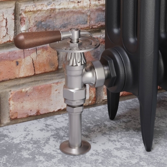 West Abbey Throttle Angled Manual Radiator Valve and Lockshield - Satin Nickel | Product Image