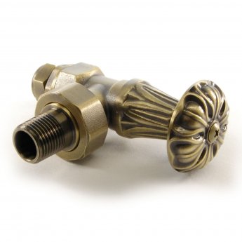 West Abbey Angled Manual Radiator Valve and Lockshield - Old English Brass