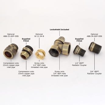 West Abbey Angled Manual Radiator Valve and Lockshield - Old English Brass | Product Image
