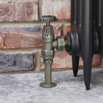 West Abbey Angled Manual Radiator Valve and Lockshield - Old English Brass | Product Image