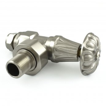 West Abbey Angled Manual Radiator Valve and Lockshield - Satin Nickel