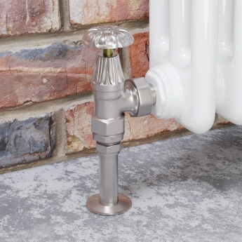 West Abbey Angled Manual Radiator Valve and Lockshield - Satin Nickel | Product Image