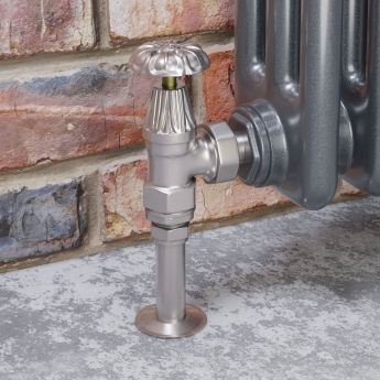 West Abbey Angled Manual Radiator Valve and Lockshield - Satin Nickel | Product Image