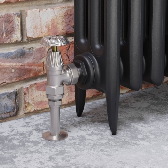 West Abbey Angled Manual Radiator Valve and Lockshield - Satin Nickel | Product Image