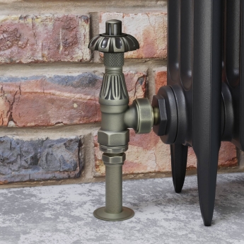 West Abbey Angled TRV Thermostatic Radiator Valve and Lockshield - Old English Brass | Product Image