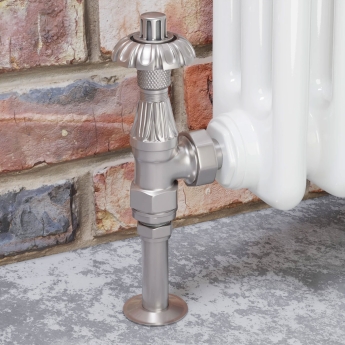 West Abbey Angled TRV Thermostatic Radiator Valve and Lockshield - Satin Nickel | Product Image