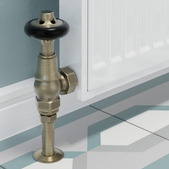 West Admiral Angled Thermostatic Radiator Valve and Lockshield - Antique Brass