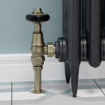 West Admiral Angled Thermostatic Radiator Valve and Lockshield - Antique Brass