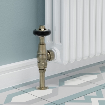 West Admiral Angled Thermostatic Radiator Valve and Lockshield - Antique Brass