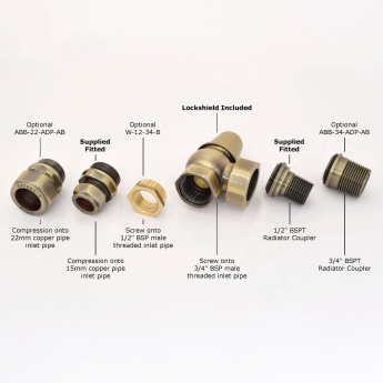 West Admiral Angled Thermostatic Radiator Valve and Lockshield - Antique Brass | Product Image