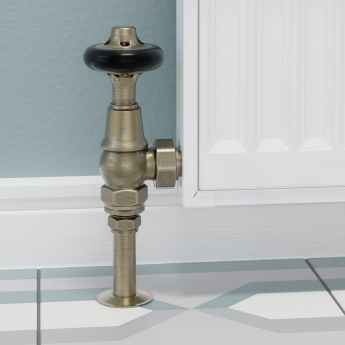 West Admiral Angled Thermostatic Radiator Valve and Lockshield - Antique Brass
