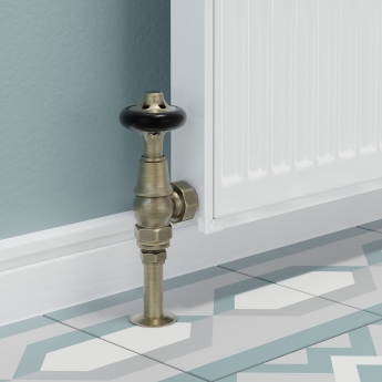 West Admiral Angled Thermostatic Radiator Valve and Lockshield - Antique Brass