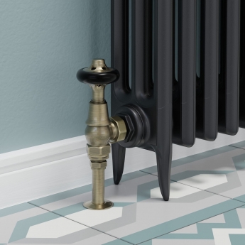 West Admiral Angled Thermostatic Radiator Valve and Lockshield - Antique Brass