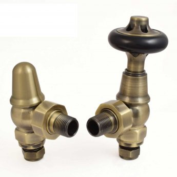 West Admiral Angled Thermostatic Radiator Valve and Lockshield - Antique Brass