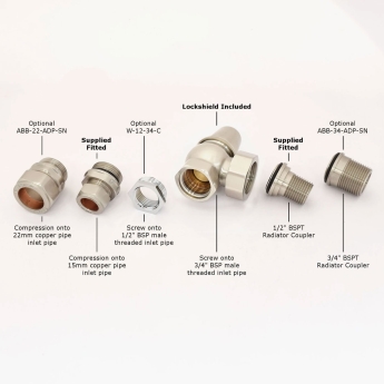 West Admiral Angled Thermostatic Radiator Valve and Lockshield - Satin Nickel | Product Image