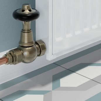West Admiral Straight Thermostatic Radiator Valve and Lockshield - Antique Brass