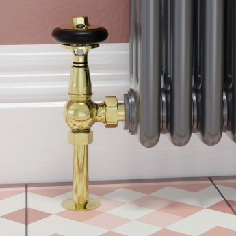 West Amberley Angled Thermostatic Radiator Valve and Lockshield - Polished Brass | Product Image