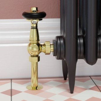 West Amberley Angled Thermostatic Radiator Valve and Lockshield - Polished Brass | Product Image
