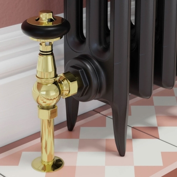 West Amberley Angled Thermostatic Radiator Valve and Lockshield - Polished Brass | Product Image