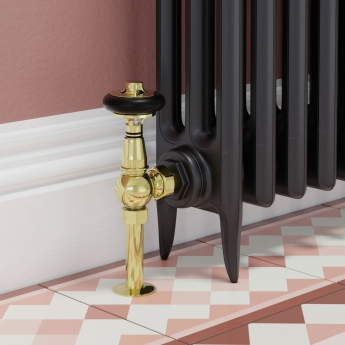 West Amberley Angled Thermostatic Radiator Valve and Lockshield - Polished Brass | Product Image