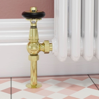 West Amberley Angled Thermostatic Radiator Valve and Lockshield - Polished Brass | Product Image
