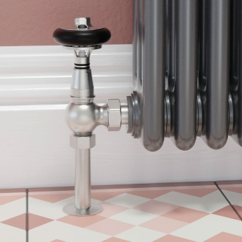 West Amberley Angled Thermostatic Radiator Valve and Lockshield - Satin Nickel | Product Image