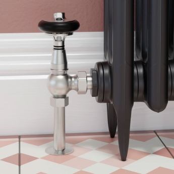 West Amberley Angled Thermostatic Radiator Valve and Lockshield - Satin Nickel | Product Image