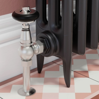 West Amberley Angled Thermostatic Radiator Valve and Lockshield - Satin Nickel | Product Image