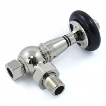 West Amberley Angled Thermostatic Radiator Valve and Lockshield - Nickel
