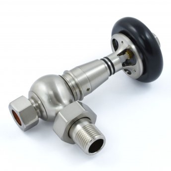 West Amberley Angled Thermostatic Radiator Valve and Lockshield - Satin Nickel