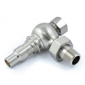 West Amberley Angled Thermostatic Radiator Valve and Lockshield - Satin Nickel