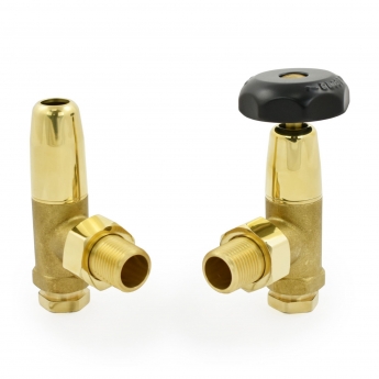 West Old School Black and Brass Radiator Valve and Lockshield 1/2 Inch - Un-Lacquered Brass