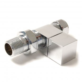 West Bloc Straight Square Radiator Valves Pair - Chrome