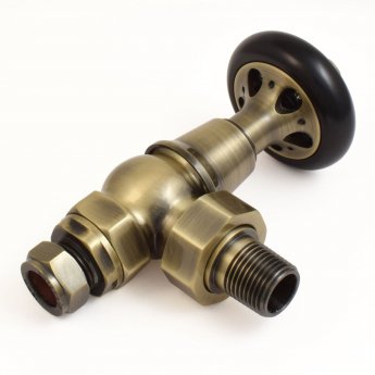 West Commodore Traditional Angled Manual Radiator Valve and Lockshield - Antique Brass