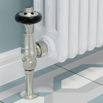 West Commodore Traditional Angled Manual Radiator Valve and Lockshield - Satin Nickel
