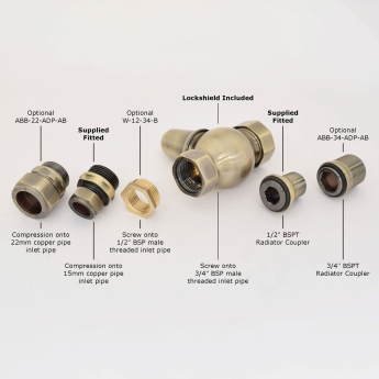 West Commodore Traditional Straight Manual Radiator Valve and Lockshield - Antique Brass | Product Image