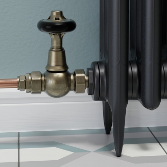 West Commodore Traditional Straight Manual Radiator Valve and Lockshield - Antique Brass