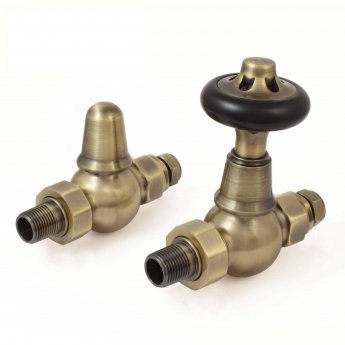 West Commodore Traditional Straight Manual Radiator Valve and Lockshield  - Antique Brass