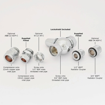 West Commodore Traditional Straight Manual Radiator Valve and Lockshield - Chrome | Product Image