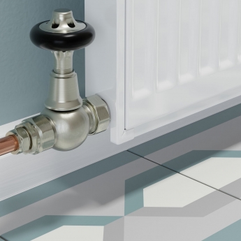 West Commodore Traditional Straight Manual Radiator Valve and Lockshield - Satin Nickel