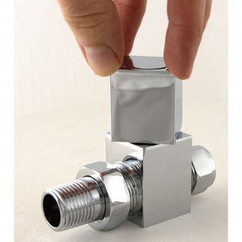 West Cubex Square Straight Radiator Valves Pair Chrome