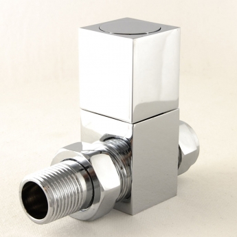 West Cubex Square Straight Radiator Valves Pair Chrome