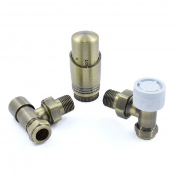 West Delta Angled TRV Thermostatic Radiator Valve and Lockshield - Antique Brass