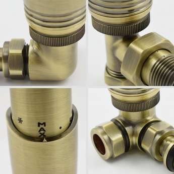 West Delta Angled TRV Thermostatic Radiator Valve and Lockshield - Antique Brass