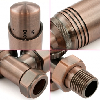 West Delta Angled TRV Thermostatic Radiator Valve and Lockshield - Antique Copper