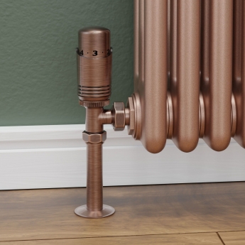 West Delta Angled TRV Thermostatic Radiator Valve and Lockshield - Antique Copper