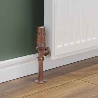 West Delta Angled TRV Thermostatic Radiator Valve and Lockshield - Antique Copper