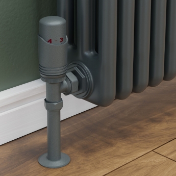 West Delta Angled TRV Thermostatic Radiator Valve and Lockshield - Gunboat Grey