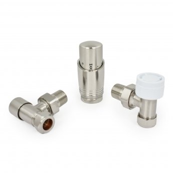 West Delta Angled TRV Thermostatic Radiator Valve and Lockshield - Satin Nickel