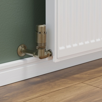 West Delta Corner TRV Thermostatic Radiator Valve and Lockshield - Antique Brass
